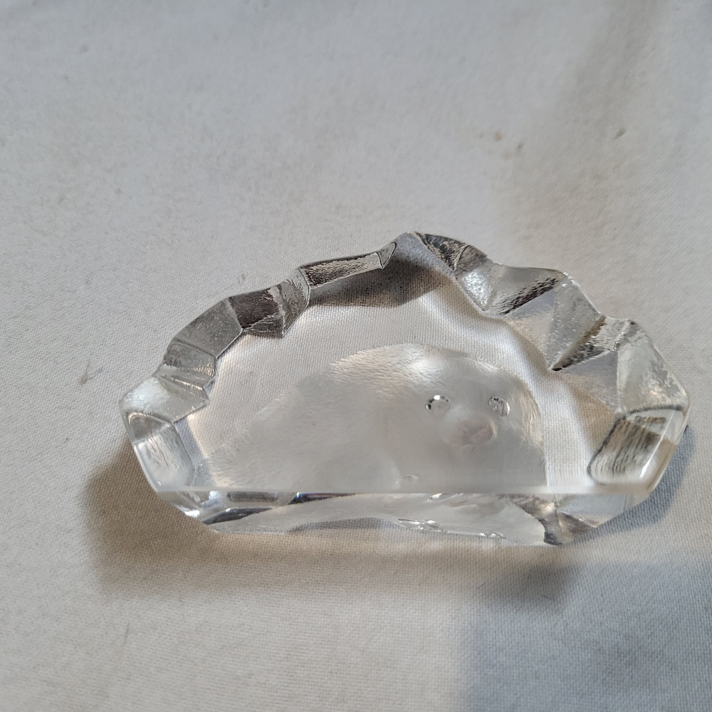 Crystal Full Lead Sweden Seal And Cat Paperweight